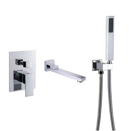 Modern Brass Faucet Swivel 1-Handle and 4-Hole Wall Mounted Tub Spout Trim Silver Tubular Clearhalo 'Bathroom Remodel & Bathroom Fixtures' 'Bathtub Faucets' 'bathtub_faucets' 'Home Improvement' 'home_improvement' 'home_improvement_bathtub_faucets' 6365997