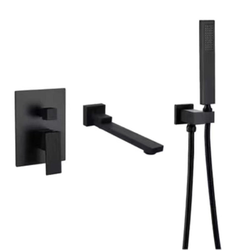 Modern Brass Faucet Swivel 1-Handle and 4-Hole Wall Mounted Tub Spout Trim Black Tubular Clearhalo 'Bathroom Remodel & Bathroom Fixtures' 'Bathtub Faucets' 'bathtub_faucets' 'Home Improvement' 'home_improvement' 'home_improvement_bathtub_faucets' 6365998