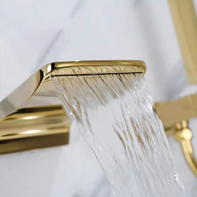 Modern Brass Faucet Swivel 1-Handle and 4-Hole Wall Mounted Tub Spout Trim Clearhalo 'Bathroom Remodel & Bathroom Fixtures' 'Bathtub Faucets' 'bathtub_faucets' 'Home Improvement' 'home_improvement' 'home_improvement_bathtub_faucets' 6366006