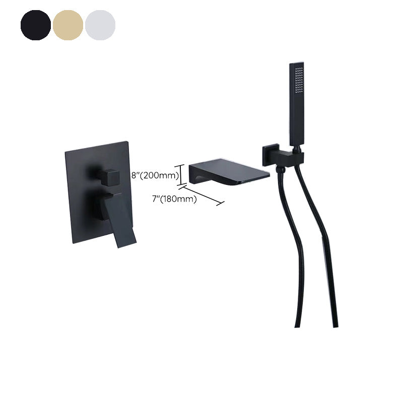 Modern Brass Faucet Swivel 1-Handle and 4-Hole Wall Mounted Tub Spout Trim Clearhalo 'Bathroom Remodel & Bathroom Fixtures' 'Bathtub Faucets' 'bathtub_faucets' 'Home Improvement' 'home_improvement' 'home_improvement_bathtub_faucets' 6366017