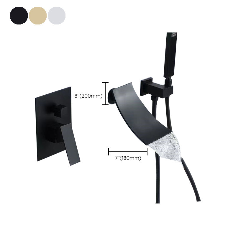 Modern Brass Faucet Swivel 1-Handle and 4-Hole Wall Mounted Tub Spout Trim Clearhalo 'Bathroom Remodel & Bathroom Fixtures' 'Bathtub Faucets' 'bathtub_faucets' 'Home Improvement' 'home_improvement' 'home_improvement_bathtub_faucets' 6366018