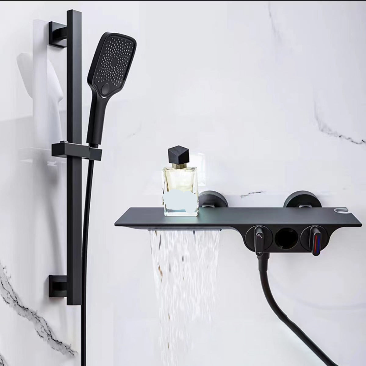 Modern Faucets Copper 2-Handle and 4-Hole Wall Mounted Bath Faucet Trim Black Clearhalo 'Bathroom Remodel & Bathroom Fixtures' 'Bathtub Faucets' 'bathtub_faucets' 'Home Improvement' 'home_improvement' 'home_improvement_bathtub_faucets' 6366021