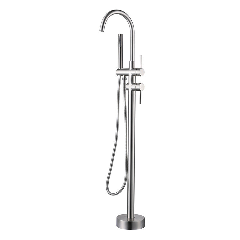 Modern Freestanding Tub Filler Floor Mounted Tub Faucet with Dual Handle Silver Clearhalo 'Bathroom Remodel & Bathroom Fixtures' 'Bathtub Faucets' 'bathtub_faucets' 'Home Improvement' 'home_improvement' 'home_improvement_bathtub_faucets' 6366054