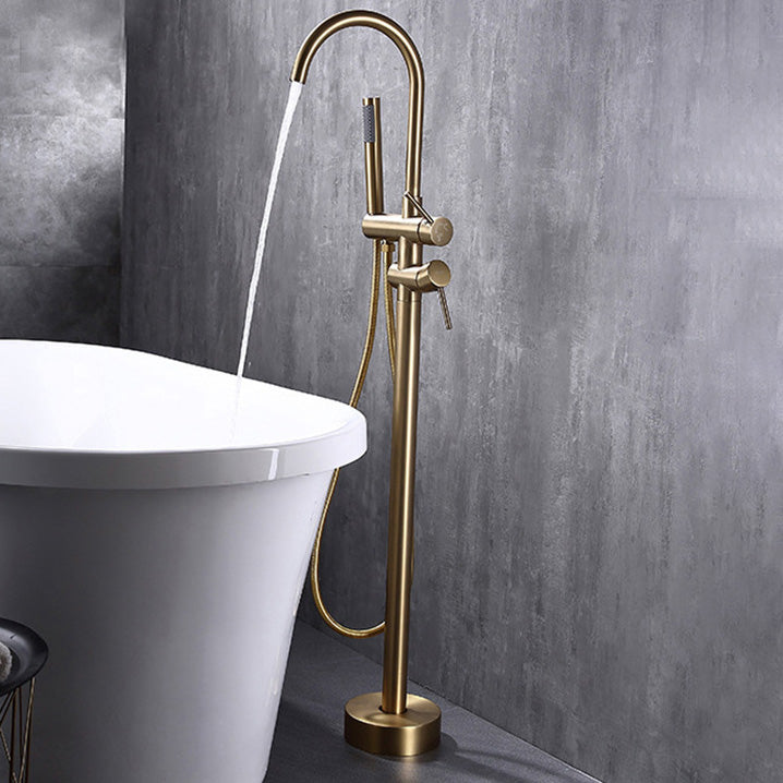 Modern Freestanding Tub Filler Floor Mounted Tub Faucet with Dual Handle Gold Clearhalo 'Bathroom Remodel & Bathroom Fixtures' 'Bathtub Faucets' 'bathtub_faucets' 'Home Improvement' 'home_improvement' 'home_improvement_bathtub_faucets' 6366057