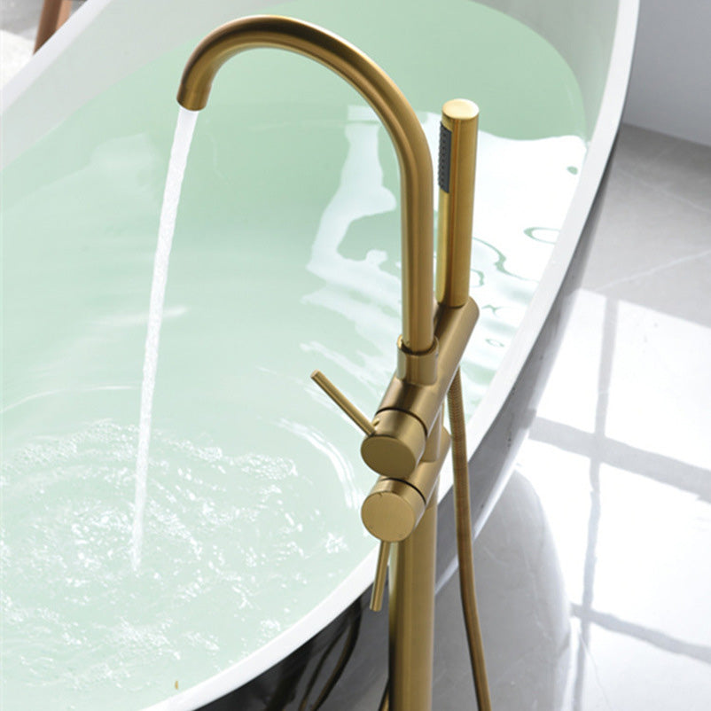Modern Freestanding Tub Filler Floor Mounted Tub Faucet with Dual Handle Clearhalo 'Bathroom Remodel & Bathroom Fixtures' 'Bathtub Faucets' 'bathtub_faucets' 'Home Improvement' 'home_improvement' 'home_improvement_bathtub_faucets' 6366058