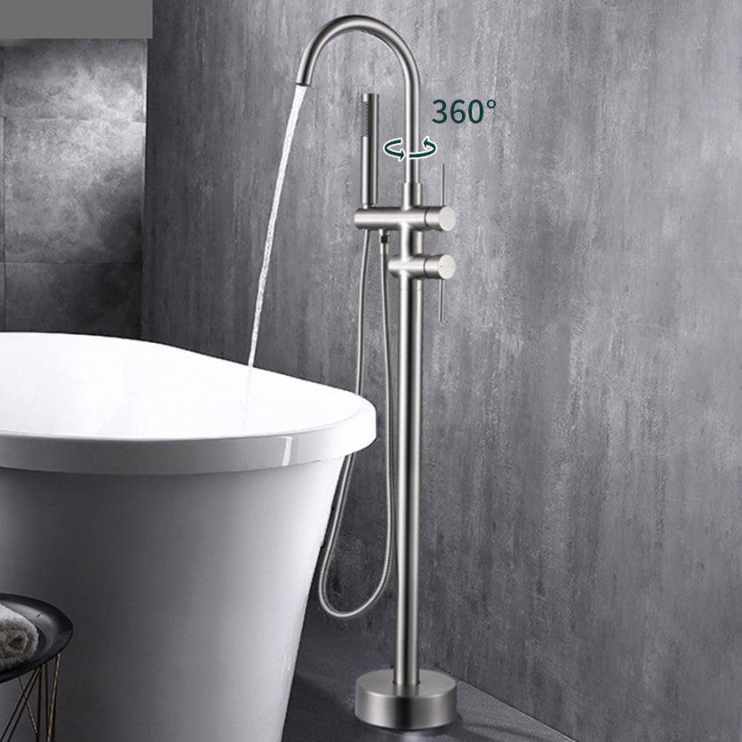 Modern Freestanding Tub Filler Floor Mounted Tub Faucet with Dual Handle Clearhalo 'Bathroom Remodel & Bathroom Fixtures' 'Bathtub Faucets' 'bathtub_faucets' 'Home Improvement' 'home_improvement' 'home_improvement_bathtub_faucets' 6366061