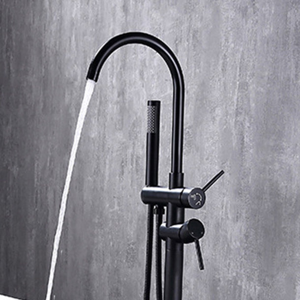 Modern Freestanding Tub Filler Floor Mounted Tub Faucet with Dual Handle Clearhalo 'Bathroom Remodel & Bathroom Fixtures' 'Bathtub Faucets' 'bathtub_faucets' 'Home Improvement' 'home_improvement' 'home_improvement_bathtub_faucets' 6366062