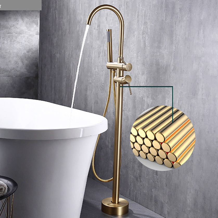 Modern Freestanding Tub Filler Floor Mounted Tub Faucet with Dual Handle Clearhalo 'Bathroom Remodel & Bathroom Fixtures' 'Bathtub Faucets' 'bathtub_faucets' 'Home Improvement' 'home_improvement' 'home_improvement_bathtub_faucets' 6366066