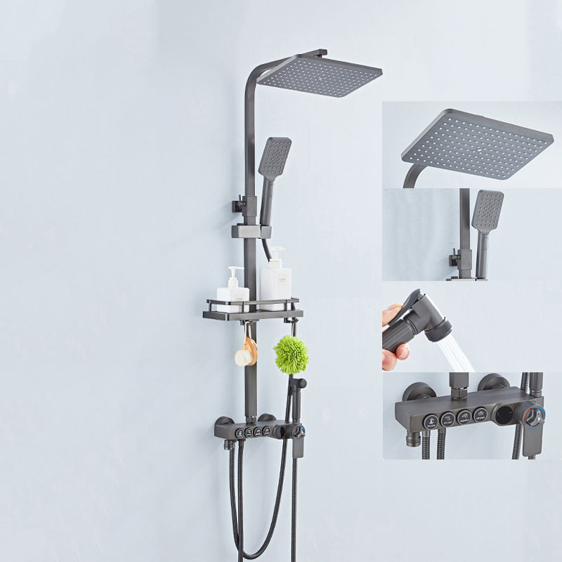 Adjustable Spray Pattern Shower Combo Metal Shower Faucet Arm Shower Head Gun Grey Thermostatic Digital Display Included Clearhalo 'Bathroom Remodel & Bathroom Fixtures' 'Home Improvement' 'home_improvement' 'home_improvement_shower_faucets' 'Shower Faucets & Systems' 'shower_faucets' 'Showers & Bathtubs Plumbing' 'Showers & Bathtubs' 6366172