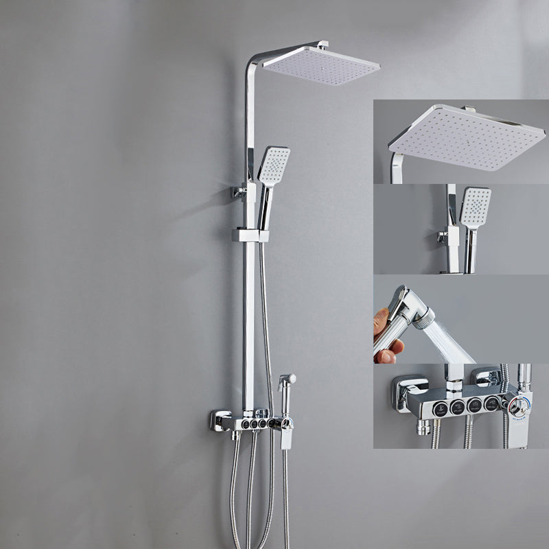 Adjustable Spray Pattern Shower Combo Metal Shower Faucet Arm Shower Head Silver Thermostatic Digital Display Not Included Clearhalo 'Bathroom Remodel & Bathroom Fixtures' 'Home Improvement' 'home_improvement' 'home_improvement_shower_faucets' 'Shower Faucets & Systems' 'shower_faucets' 'Showers & Bathtubs Plumbing' 'Showers & Bathtubs' 6366178