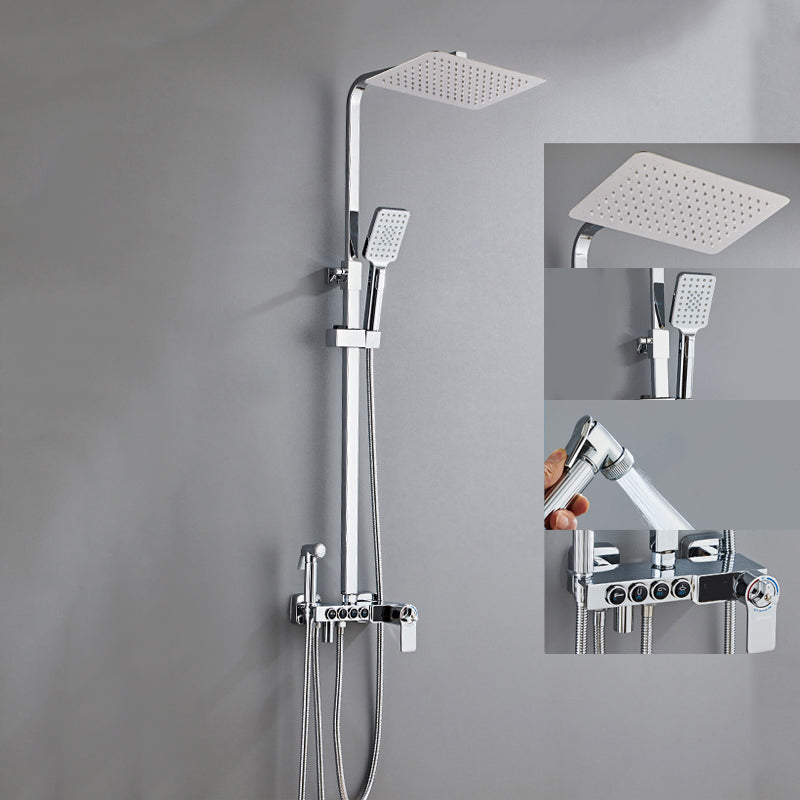Adjustable Spray Pattern Shower Combo Metal Shower Faucet Arm Shower Head Silver Thermostatic Digital Display Included Clearhalo 'Bathroom Remodel & Bathroom Fixtures' 'Home Improvement' 'home_improvement' 'home_improvement_shower_faucets' 'Shower Faucets & Systems' 'shower_faucets' 'Showers & Bathtubs Plumbing' 'Showers & Bathtubs' 6366180