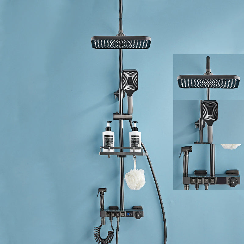 Modern Shower System Wall Mounted Spot Resist Shower System with Hand Shower Grey Clearhalo 'Bathroom Remodel & Bathroom Fixtures' 'Home Improvement' 'home_improvement' 'home_improvement_shower_faucets' 'Shower Faucets & Systems' 'shower_faucets' 'Showers & Bathtubs Plumbing' 'Showers & Bathtubs' 6366195
