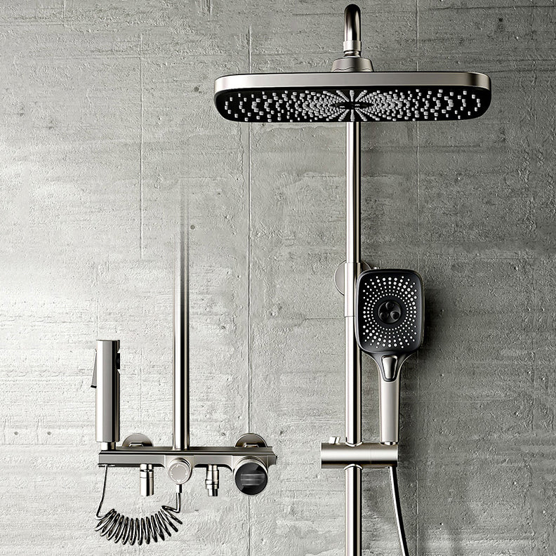 Modern Style Shower System Handle Knob Rectangle Wall Mounted Copper Shower System Gun Grey Digital Display Included Clearhalo 'Bathroom Remodel & Bathroom Fixtures' 'Home Improvement' 'home_improvement' 'home_improvement_shower_faucets' 'Shower Faucets & Systems' 'shower_faucets' 'Showers & Bathtubs Plumbing' 'Showers & Bathtubs' 6366211