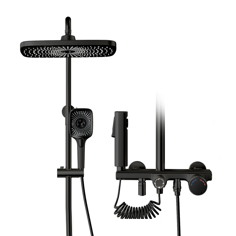 Modern Style Shower System Handle Knob Rectangle Wall Mounted Copper Shower System Black Digital Display Not Included Clearhalo 'Bathroom Remodel & Bathroom Fixtures' 'Home Improvement' 'home_improvement' 'home_improvement_shower_faucets' 'Shower Faucets & Systems' 'shower_faucets' 'Showers & Bathtubs Plumbing' 'Showers & Bathtubs' 6366220