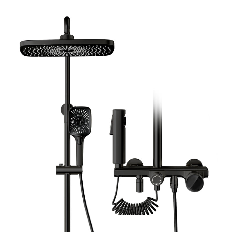 Modern Style Shower System Handle Knob Rectangle Wall Mounted Copper Shower System Black Digital Display Included Clearhalo 'Bathroom Remodel & Bathroom Fixtures' 'Home Improvement' 'home_improvement' 'home_improvement_shower_faucets' 'Shower Faucets & Systems' 'shower_faucets' 'Showers & Bathtubs Plumbing' 'Showers & Bathtubs' 6366221