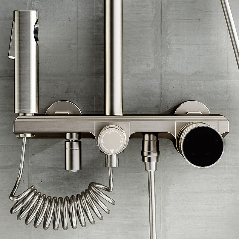 Modern Style Shower System Handle Knob Rectangle Wall Mounted Copper Shower System Clearhalo 'Bathroom Remodel & Bathroom Fixtures' 'Home Improvement' 'home_improvement' 'home_improvement_shower_faucets' 'Shower Faucets & Systems' 'shower_faucets' 'Showers & Bathtubs Plumbing' 'Showers & Bathtubs' 6366222