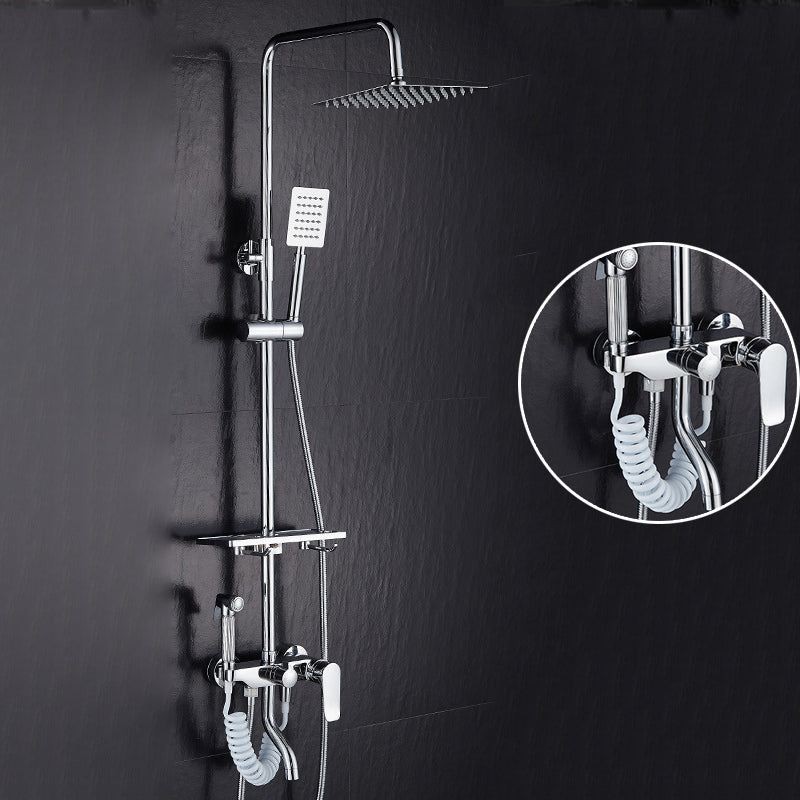 Modern Adjustable Swivel Shower Metal Shower Head Shower Faucet on Wall Silver 4 Clearhalo 'Bathroom Remodel & Bathroom Fixtures' 'Home Improvement' 'home_improvement' 'home_improvement_shower_faucets' 'Shower Faucets & Systems' 'shower_faucets' 'Showers & Bathtubs Plumbing' 'Showers & Bathtubs' 6366273
