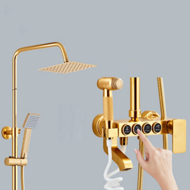 Modern Adjustable Swivel Shower Metal Shower Head Shower Faucet on Wall Gold 4 Clearhalo 'Bathroom Remodel & Bathroom Fixtures' 'Home Improvement' 'home_improvement' 'home_improvement_shower_faucets' 'Shower Faucets & Systems' 'shower_faucets' 'Showers & Bathtubs Plumbing' 'Showers & Bathtubs' 6366275