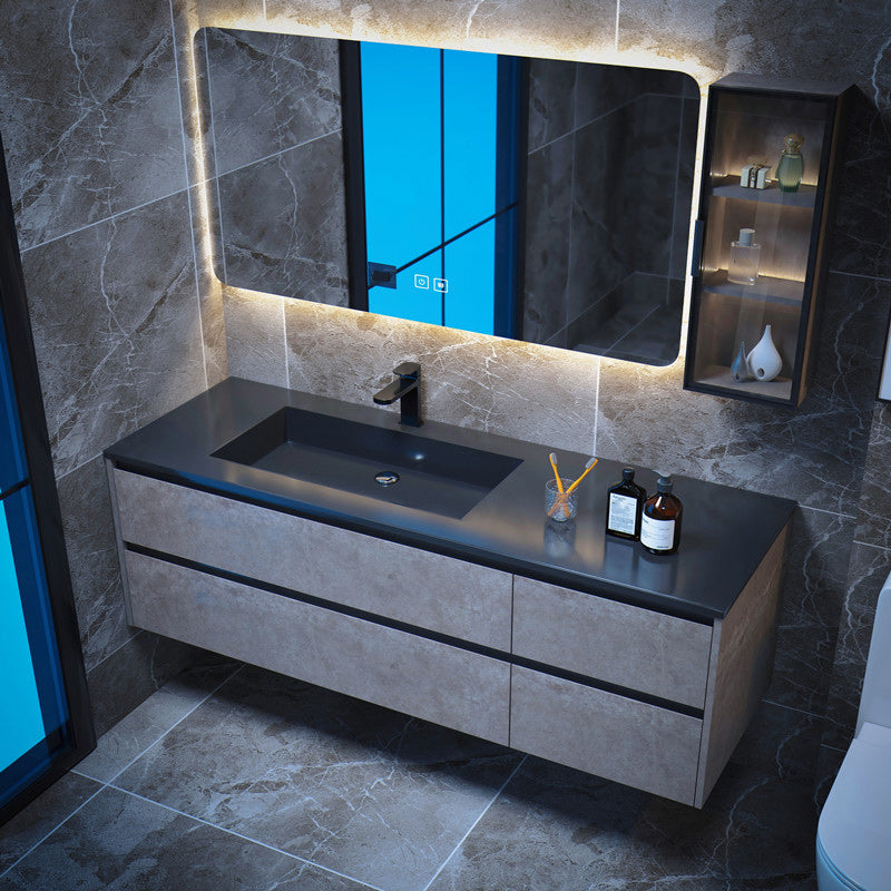 Modern Bathroom Sink Vanity Limestone with Mirror and 4 Drawers Bathroom Vanity Set Clearhalo 'Bathroom Remodel & Bathroom Fixtures' 'Bathroom Vanities' 'bathroom_vanities' 'Home Improvement' 'home_improvement' 'home_improvement_bathroom_vanities' 6366465