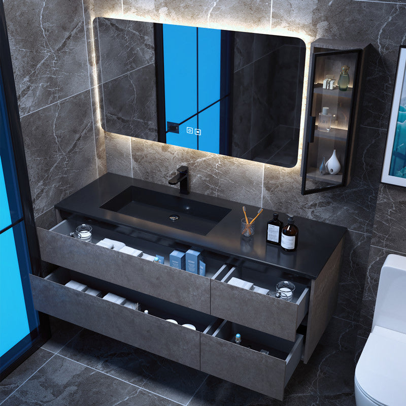 Modern Bathroom Sink Vanity Limestone with Mirror and 4 Drawers Bathroom Vanity Set Clearhalo 'Bathroom Remodel & Bathroom Fixtures' 'Bathroom Vanities' 'bathroom_vanities' 'Home Improvement' 'home_improvement' 'home_improvement_bathroom_vanities' 6366467