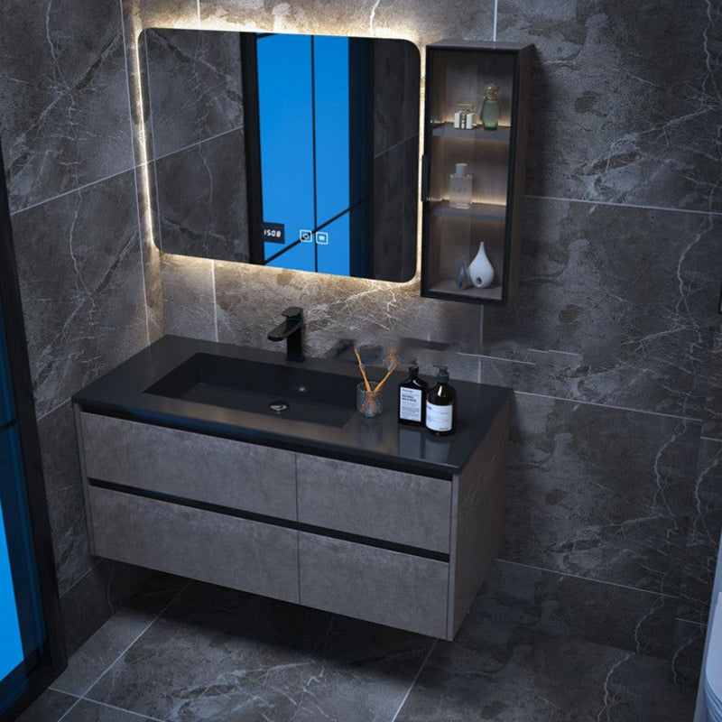Modern Bathroom Sink Vanity Limestone with Mirror and 4 Drawers Bathroom Vanity Set Vanity & Faucet & Mirrors Integrated Clearhalo 'Bathroom Remodel & Bathroom Fixtures' 'Bathroom Vanities' 'bathroom_vanities' 'Home Improvement' 'home_improvement' 'home_improvement_bathroom_vanities' 6366468