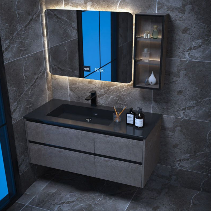 Modern Bathroom Sink Vanity Limestone with Mirror and 4 Drawers Bathroom Vanity Set Vanity & Faucet & Mirrors Integrated Clearhalo 'Bathroom Remodel & Bathroom Fixtures' 'Bathroom Vanities' 'bathroom_vanities' 'Home Improvement' 'home_improvement' 'home_improvement_bathroom_vanities' 6366470