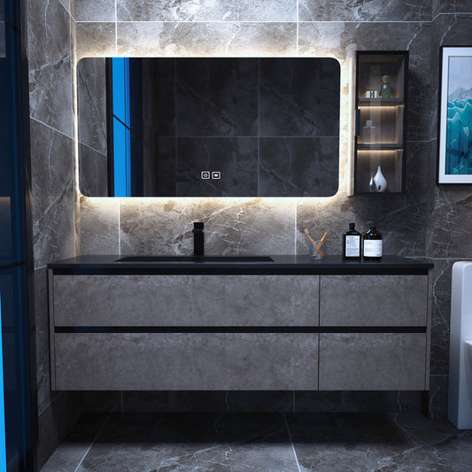 Modern Bathroom Sink Vanity Limestone with Mirror and 4 Drawers Bathroom Vanity Set Clearhalo 'Bathroom Remodel & Bathroom Fixtures' 'Bathroom Vanities' 'bathroom_vanities' 'Home Improvement' 'home_improvement' 'home_improvement_bathroom_vanities' 6366471