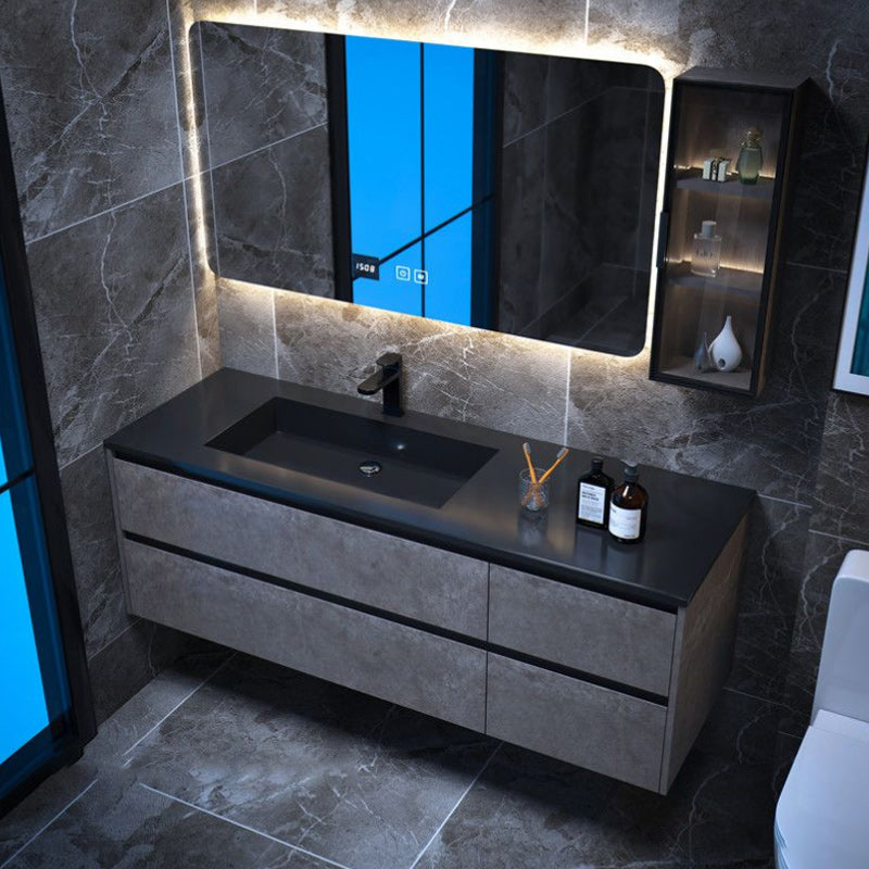 Modern Bathroom Sink Vanity Limestone with Mirror and 4 Drawers Bathroom Vanity Set Vanity & Faucet & Mirrors Integrated Clearhalo 'Bathroom Remodel & Bathroom Fixtures' 'Bathroom Vanities' 'bathroom_vanities' 'Home Improvement' 'home_improvement' 'home_improvement_bathroom_vanities' 6366472