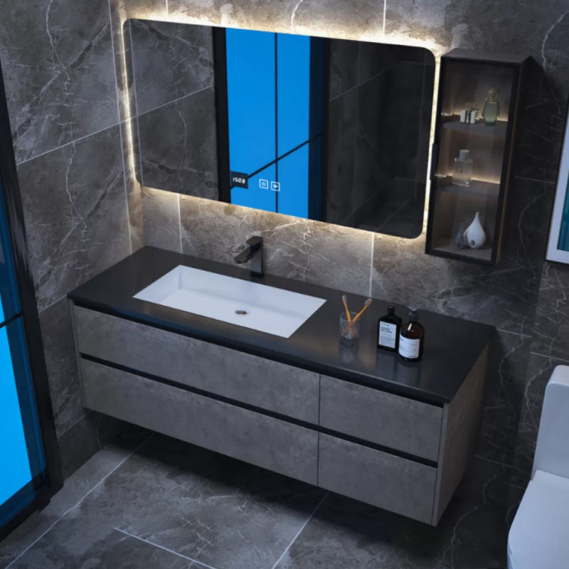 Modern Bathroom Sink Vanity Limestone with Mirror and 4 Drawers Bathroom Vanity Set Vanity & Faucet & Mirrors Drop In Clearhalo 'Bathroom Remodel & Bathroom Fixtures' 'Bathroom Vanities' 'bathroom_vanities' 'Home Improvement' 'home_improvement' 'home_improvement_bathroom_vanities' 6366473