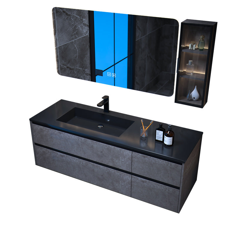 Modern Bathroom Sink Vanity Limestone with Mirror and 4 Drawers Bathroom Vanity Set Clearhalo 'Bathroom Remodel & Bathroom Fixtures' 'Bathroom Vanities' 'bathroom_vanities' 'Home Improvement' 'home_improvement' 'home_improvement_bathroom_vanities' 6366474
