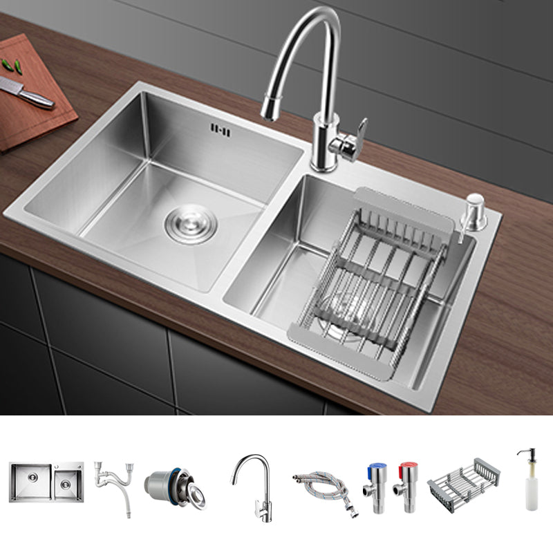 Classic Kitchen Sink Stainless Steel Corrosion Resistant Kitchen Sink with Basket Strainer Sink with Faucet Round Faucet Clearhalo 'Home Improvement' 'home_improvement' 'home_improvement_kitchen_sinks' 'Kitchen Remodel & Kitchen Fixtures' 'Kitchen Sinks & Faucet Components' 'Kitchen Sinks' 'kitchen_sinks' 6366498