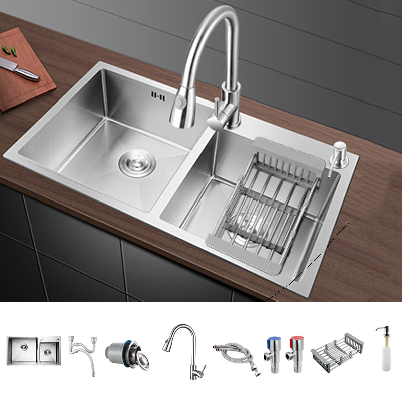 Classic Kitchen Sink Stainless Steel Corrosion Resistant Kitchen Sink with Basket Strainer Sink with Faucet Pull Out Faucet Clearhalo 'Home Improvement' 'home_improvement' 'home_improvement_kitchen_sinks' 'Kitchen Remodel & Kitchen Fixtures' 'Kitchen Sinks & Faucet Components' 'Kitchen Sinks' 'kitchen_sinks' 6366502