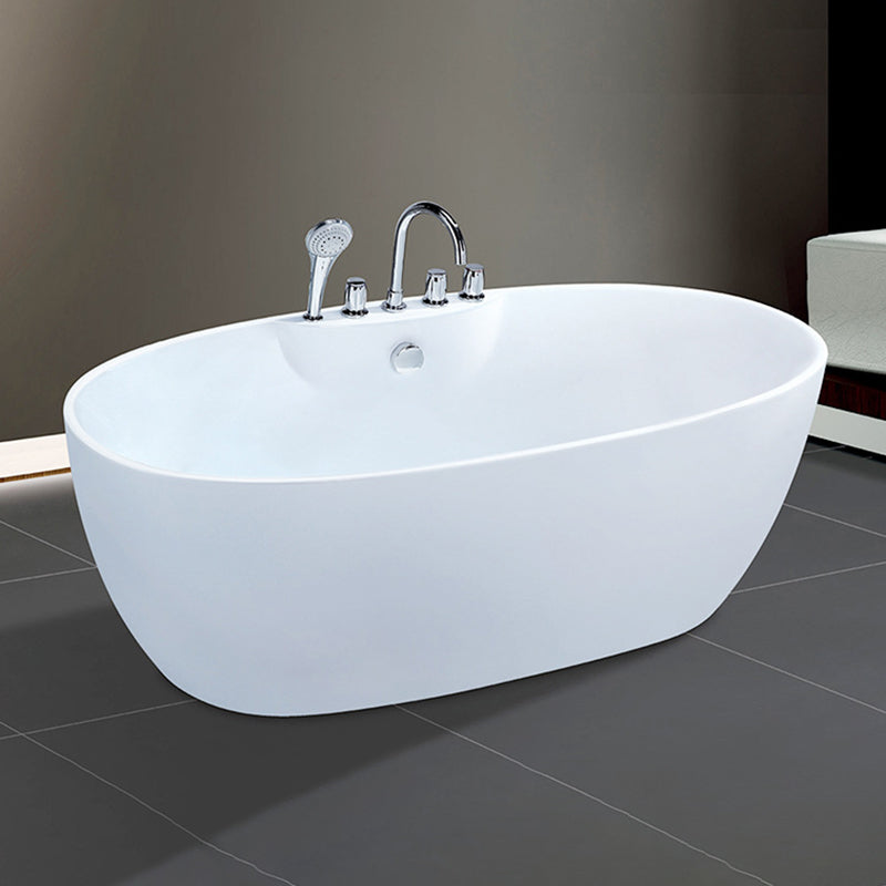 Modern Ellipse White Bathtub Acrylic Back to Wall with Drain Bath Tub 59"L x 30"W x 24"H Clearhalo 'Bathroom Remodel & Bathroom Fixtures' 'Bathtubs' 'Home Improvement' 'home_improvement' 'home_improvement_bathtubs' 'Showers & Bathtubs' 6367811