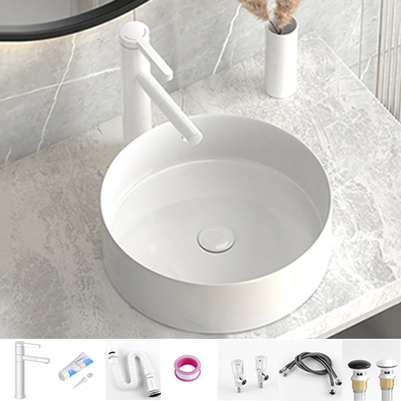 Modern Bathroom Sink Porcelain Pop-Up Drain Round Vessel Lavatory Sink White Sink with Faucet Clearhalo 'Bathroom Remodel & Bathroom Fixtures' 'Bathroom Sinks & Faucet Components' 'Bathroom Sinks' 'bathroom_sink' 'Home Improvement' 'home_improvement' 'home_improvement_bathroom_sink' 6368104