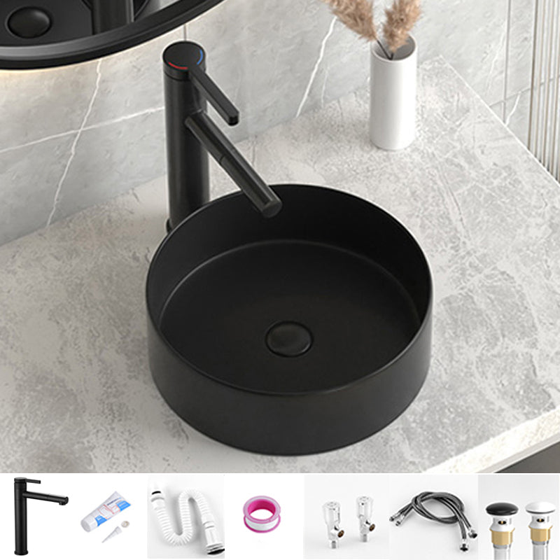 Modern Bathroom Sink Porcelain Pop-Up Drain Round Vessel Lavatory Sink Black Sink with Faucet Clearhalo 'Bathroom Remodel & Bathroom Fixtures' 'Bathroom Sinks & Faucet Components' 'Bathroom Sinks' 'bathroom_sink' 'Home Improvement' 'home_improvement' 'home_improvement_bathroom_sink' 6368105