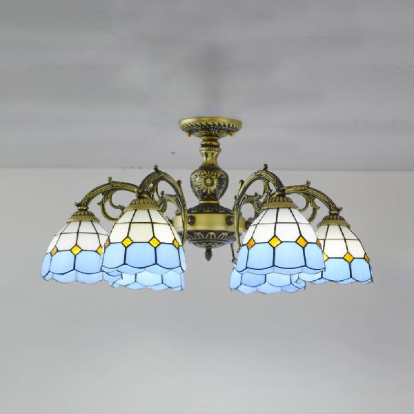 3/6 Lights Dome Semi Flush Lighting Vintage Tiffany Stained Glass Semi Flush Mount Lighting in Bronze/White Finish 6 Bronze Clearhalo 'Ceiling Lights' 'Close To Ceiling Lights' 'Close to ceiling' 'Glass shade' 'Glass' 'Semi-flushmount' 'Tiffany close to ceiling' 'Tiffany' Lighting' 63694