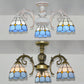3/6 Lights Dome Semi Flush Lighting Vintage Tiffany Stained Glass Semi Flush Mount Lighting in Bronze/White Finish Clearhalo 'Ceiling Lights' 'Close To Ceiling Lights' 'Close to ceiling' 'Glass shade' 'Glass' 'Semi-flushmount' 'Tiffany close to ceiling' 'Tiffany' Lighting' 63696