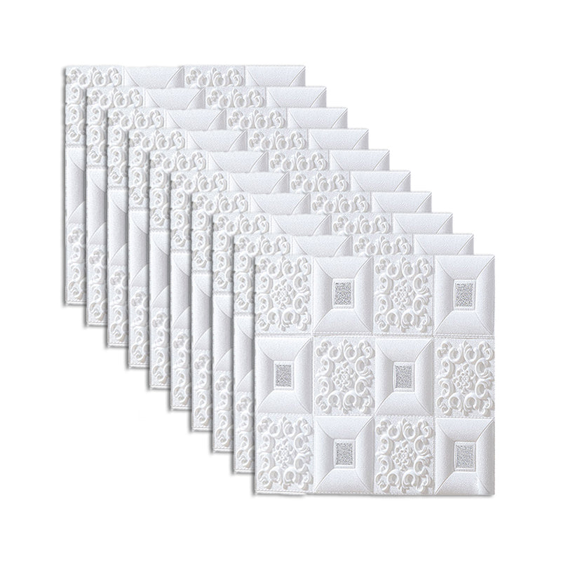 Wall Ceiling Glam Peel and Stick Waterproof Faux Brick Living Room Wall Panel (10-Pack) White-Silver Clearhalo 'Flooring 'Home Improvement' 'home_improvement' 'home_improvement_wall_paneling' 'Wall Paneling' 'wall_paneling' 'Walls & Ceilings' Walls and Ceiling' 6380428