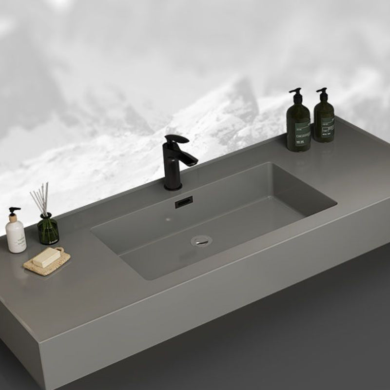 Grey Vanity Set Single Sink Shelving Included Drawers Stone Top Bath Vanity with Mirror Clearhalo 'Bathroom Remodel & Bathroom Fixtures' 'Bathroom Vanities' 'bathroom_vanities' 'Home Improvement' 'home_improvement' 'home_improvement_bathroom_vanities' 6380568