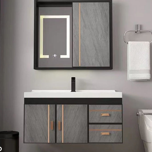 2 Doors Bathroom Vanity Grey Mirror Ceramic Top Wall Mount Vanity Set with Single Sink Clearhalo 'Bathroom Remodel & Bathroom Fixtures' 'Bathroom Vanities' 'bathroom_vanities' 'Home Improvement' 'home_improvement' 'home_improvement_bathroom_vanities' 6380590