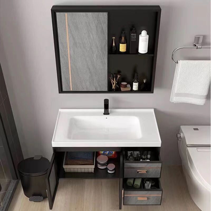 2 Doors Bathroom Vanity Grey Mirror Ceramic Top Wall Mount Vanity Set with Single Sink Clearhalo 'Bathroom Remodel & Bathroom Fixtures' 'Bathroom Vanities' 'bathroom_vanities' 'Home Improvement' 'home_improvement' 'home_improvement_bathroom_vanities' 6380594