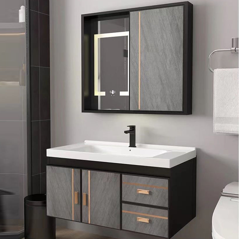 2 Doors Bathroom Vanity Grey Mirror Ceramic Top Wall Mount Vanity Set with Single Sink Clearhalo 'Bathroom Remodel & Bathroom Fixtures' 'Bathroom Vanities' 'bathroom_vanities' 'Home Improvement' 'home_improvement' 'home_improvement_bathroom_vanities' 6380596