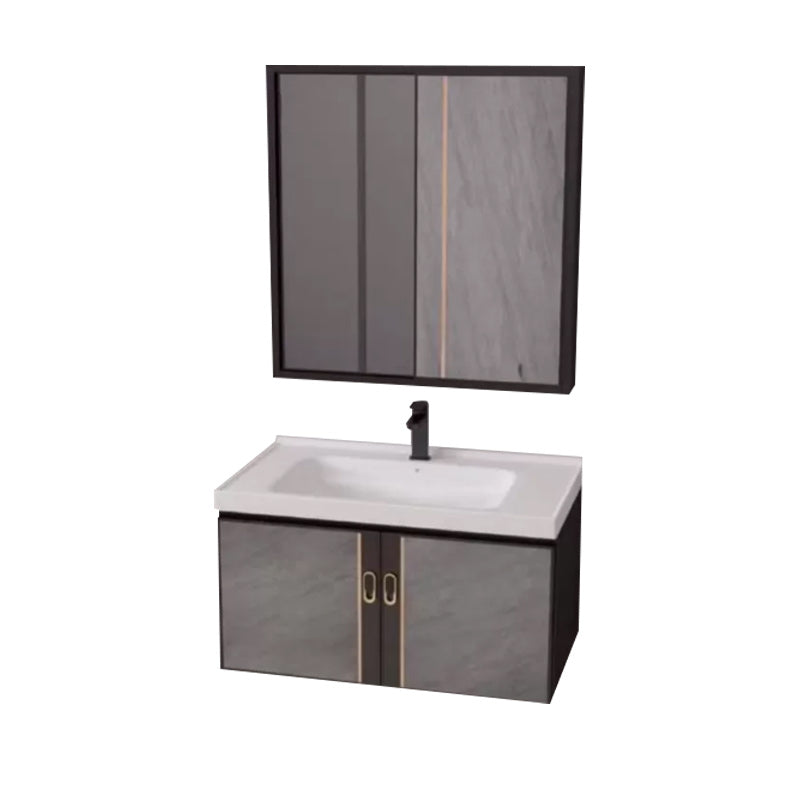 2 Doors Bathroom Vanity Grey Mirror Ceramic Top Wall Mount Vanity Set with Single Sink Clearhalo 'Bathroom Remodel & Bathroom Fixtures' 'Bathroom Vanities' 'bathroom_vanities' 'Home Improvement' 'home_improvement' 'home_improvement_bathroom_vanities' 6380599