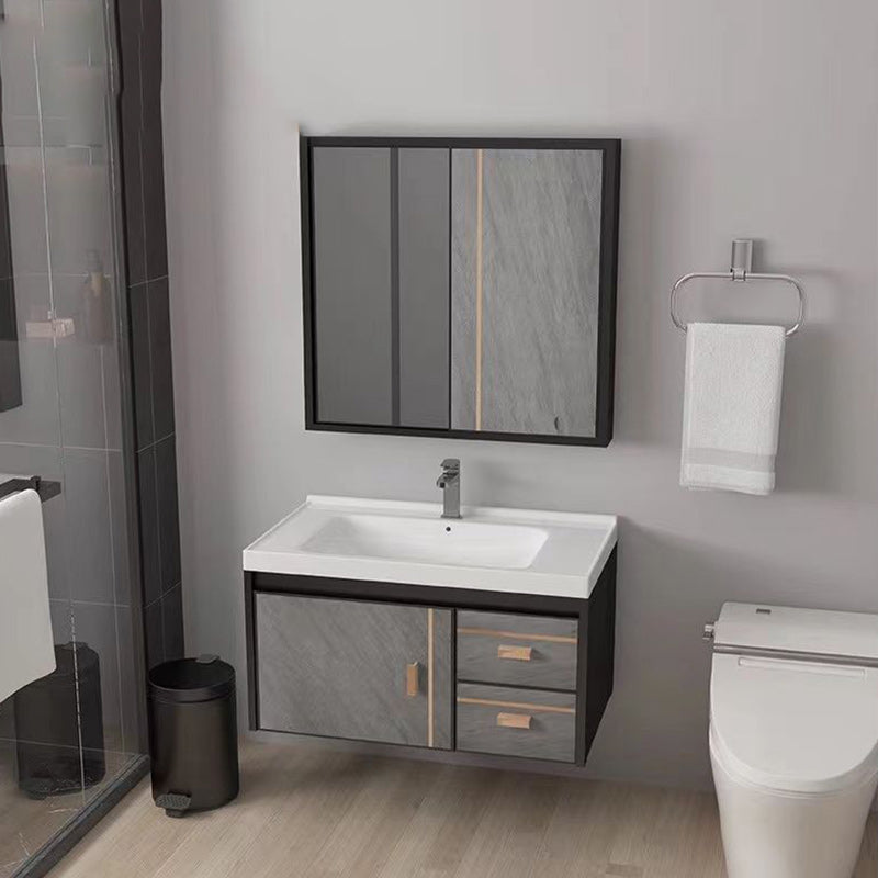 2 Doors Bathroom Vanity Grey Mirror Ceramic Top Wall Mount Vanity Set with Single Sink Clearhalo 'Bathroom Remodel & Bathroom Fixtures' 'Bathroom Vanities' 'bathroom_vanities' 'Home Improvement' 'home_improvement' 'home_improvement_bathroom_vanities' 6380601