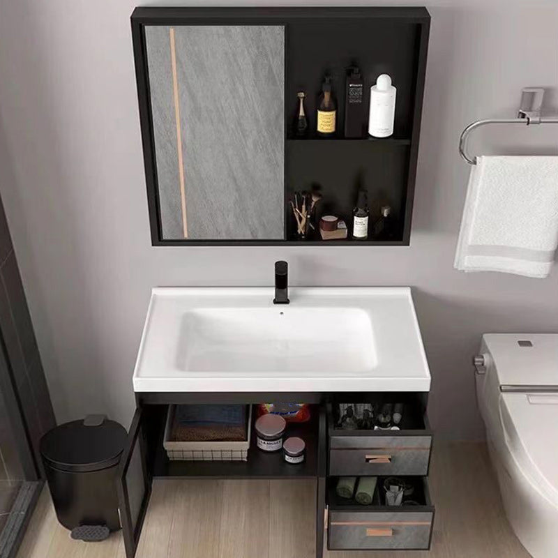 2 Doors Bathroom Vanity Grey Mirror Ceramic Top Wall Mount Vanity Set with Single Sink Clearhalo 'Bathroom Remodel & Bathroom Fixtures' 'Bathroom Vanities' 'bathroom_vanities' 'Home Improvement' 'home_improvement' 'home_improvement_bathroom_vanities' 6380603