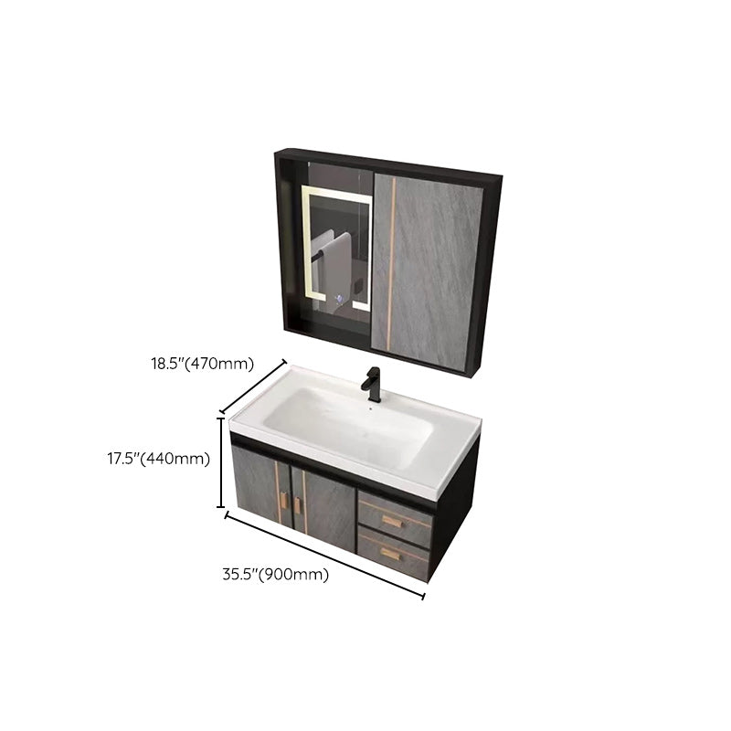 2 Doors Bathroom Vanity Grey Mirror Ceramic Top Wall Mount Vanity Set with Single Sink Clearhalo 'Bathroom Remodel & Bathroom Fixtures' 'Bathroom Vanities' 'bathroom_vanities' 'Home Improvement' 'home_improvement' 'home_improvement_bathroom_vanities' 6380614