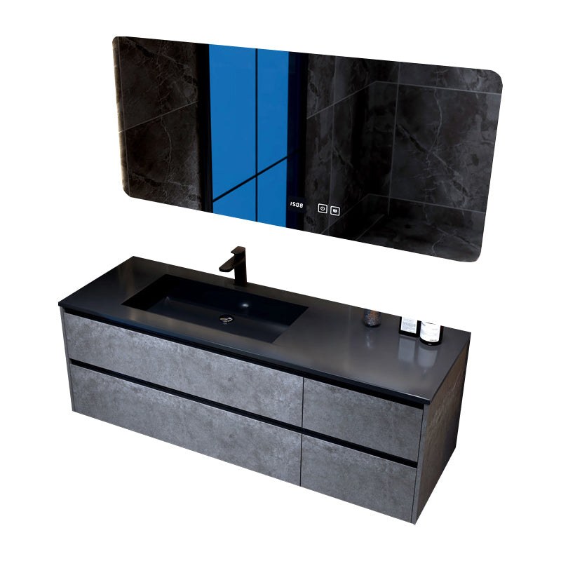 Modern Gray Sink Vanity Wall Mount Vanity Cabinet with Mirror Cabinet Vanity & Faucet & Mirrors Integrated Clearhalo 'Bathroom Remodel & Bathroom Fixtures' 'Bathroom Vanities' 'bathroom_vanities' 'Home Improvement' 'home_improvement' 'home_improvement_bathroom_vanities' 6380683