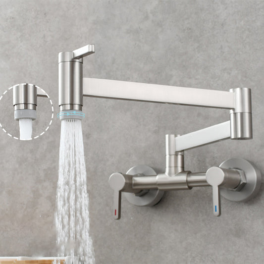 Modern Pull Down 2-Handle Pot Filler Low Profile Wall-mounted Faucet Clearhalo 'Home Improvement' 'home_improvement' 'home_improvement_kitchen_faucets' 'Kitchen Faucets' 'Kitchen Remodel & Kitchen Fixtures' 'Kitchen Sinks & Faucet Components' 'kitchen_faucets' 6380854