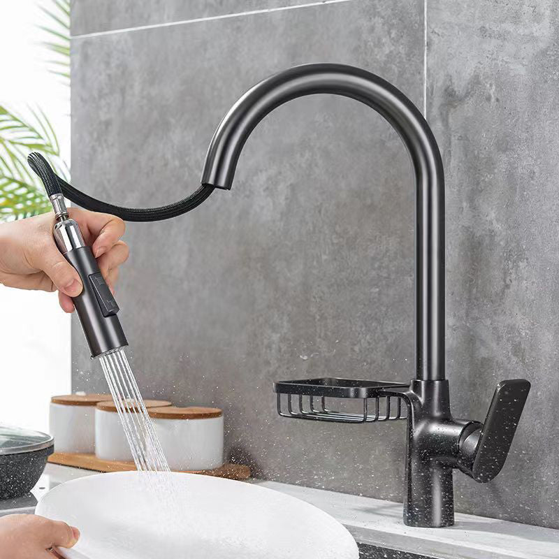 Modern 1-Handle Faucet Pull down with Water Dispenser Standard Kitchen Faucet Black Clearhalo 'Home Improvement' 'home_improvement' 'home_improvement_kitchen_faucets' 'Kitchen Faucets' 'Kitchen Remodel & Kitchen Fixtures' 'Kitchen Sinks & Faucet Components' 'kitchen_faucets' 6380890