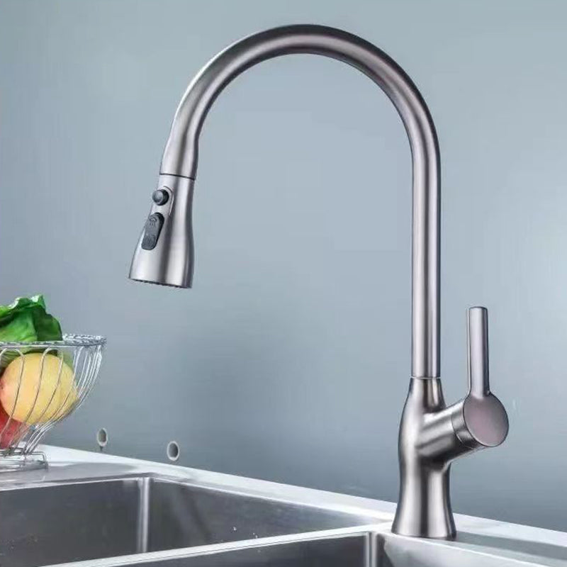 Modern 1-Handle Faucet Pull down with Water Dispenser Standard Kitchen Faucet Silver Clearhalo 'Home Improvement' 'home_improvement' 'home_improvement_kitchen_faucets' 'Kitchen Faucets' 'Kitchen Remodel & Kitchen Fixtures' 'Kitchen Sinks & Faucet Components' 'kitchen_faucets' 6380891